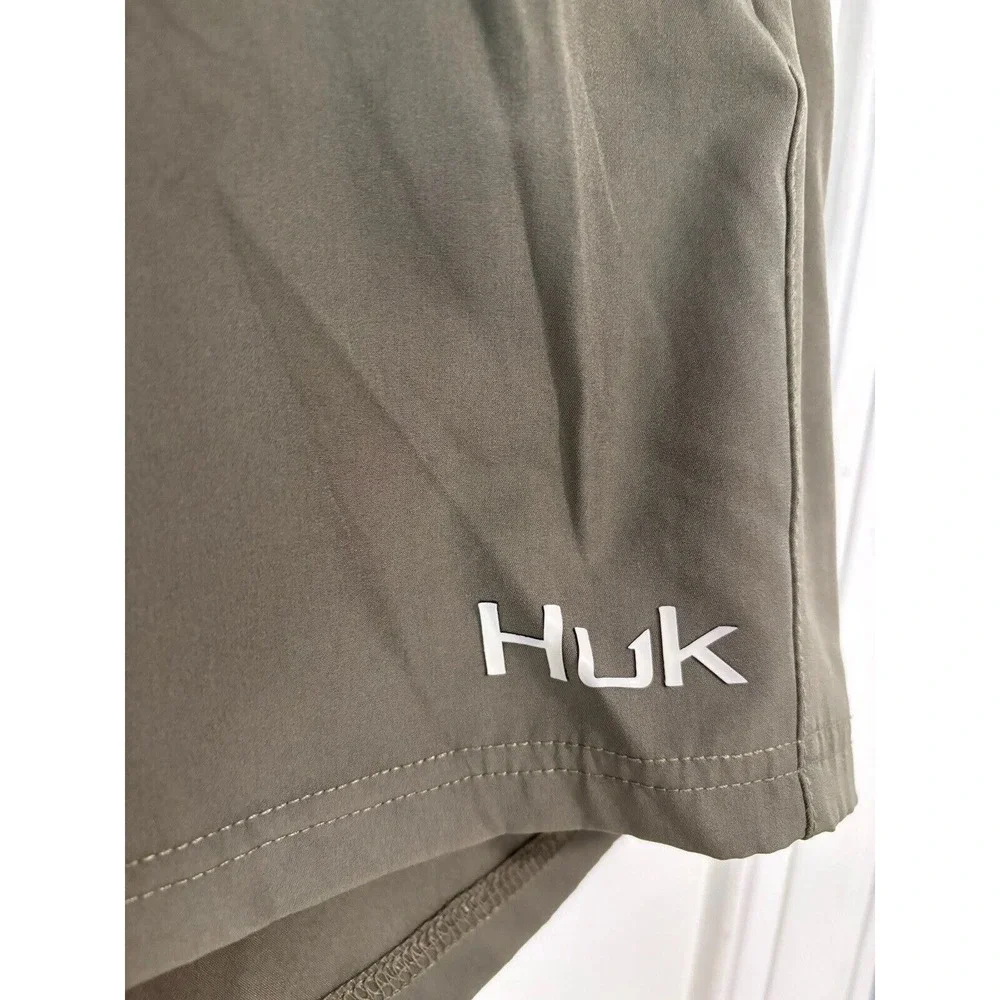 Huk Shorts Mens L Green Fishing Nylon Performance Stretch Adjustable Waist